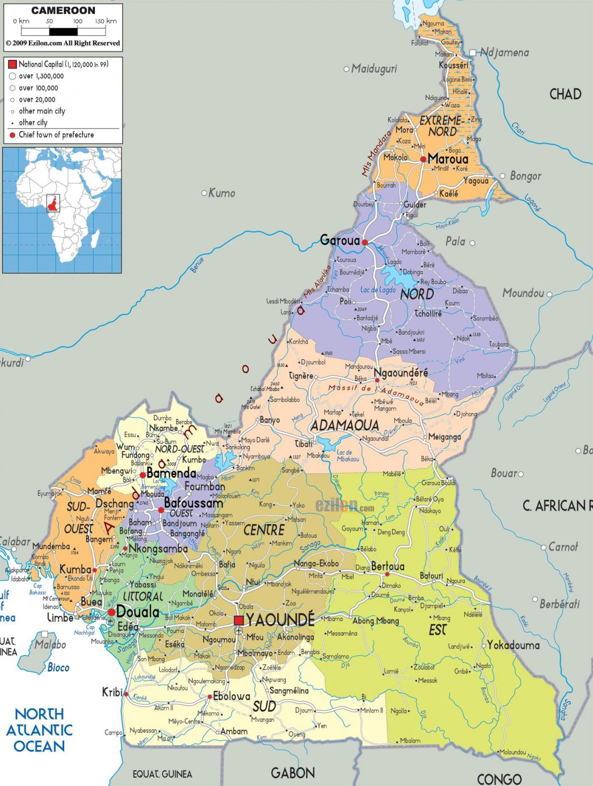 Карта на регионите на Камерун 