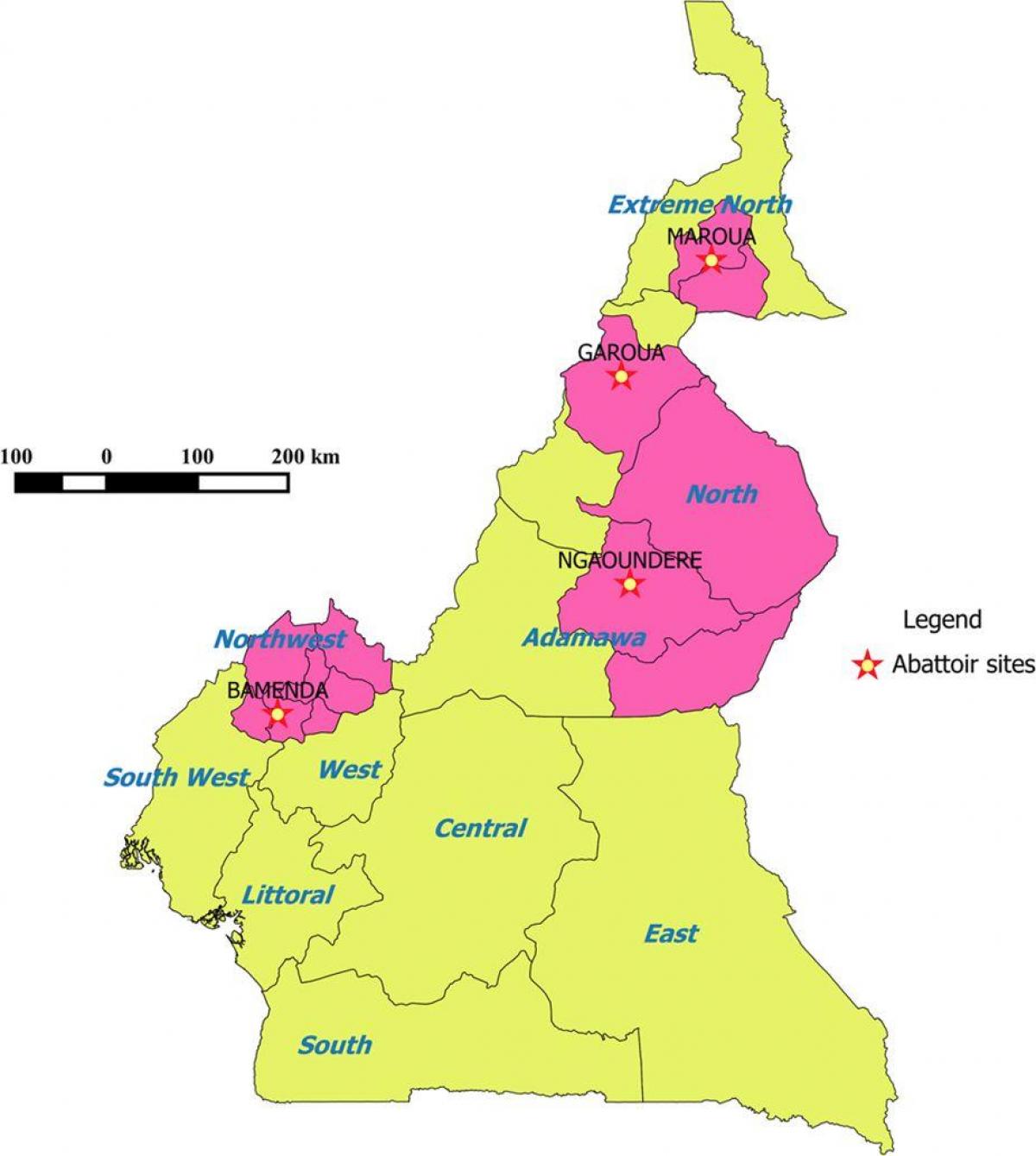 С участието на региони Камерун картата